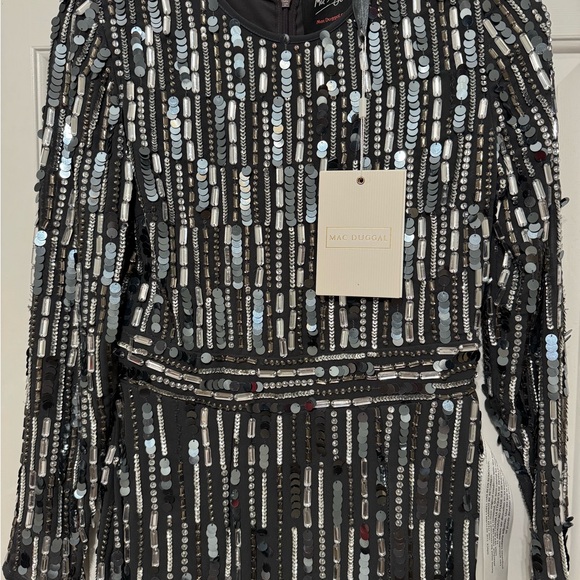 NWT Mac Duggal Embellished Dark Grey Long Sleeve Sheath Dress, size 6 - Picture 5 of 6